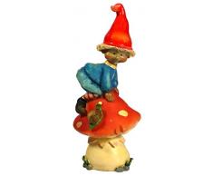 STATUETTA ELFO Folletto su fungo da giardino balcone o soprammobile per interni in resina, oggettistica da regalo,Cod: SN 117 Mis: Cm. 20 Col: Blu e arancio Mat: Resina
