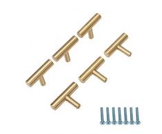 6 pomelli in ottone per armadio/guardaroba, con foro singolo dorato, maniglia per porta della cucina, armadio, decorazione della casa, lunghezza complessiva 50 mm