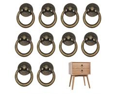 IFUDE 10 Pezzi Manopole per Armadi in Bronzo Pomelli per Mobili Cassetti,Vintage Maniglia a Tiretto Bronzo Pomelli ad Anello per Cucina Cassetti Armadi Armadietti Comò