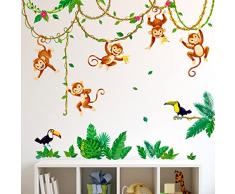 DECOWALL DWL-2013 Scimmie Nella Giungla Adesivi da Parete Decorazioni Stickers Murali Soggiorno Asilo Nido Camera Letto per Bambini decalcomanie