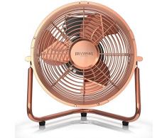 Brandson - Macchina del Vento in stile retrò - Ventilatore da tavolo Compatto e molto potente - 32W - 3 Velocitá - Scocca ed eliche in METALLO- 25 cm di diametro - Rame