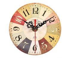 Jadpes Orologio in Legno,JadpesOrologio da Parete, 1pz Creativo Vintage Forma Rotonda Modelli alla Moda Orologio da Parete in Legno Antico per la Decorazione dellufficio della Camera d