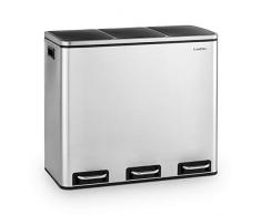 KLARSTEIN Grandmaster - Pattumiera per Rifiuti, Cestino Raccolta Differenziata, 54 L con 3 Cestini x 18 L, Riciclo, Materiale: PP/Alloggiamento in Acciaio Inox, Maniglie, Acciaio Inox Spazzolato/Nero