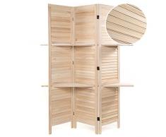 DESIGN DELIGHTS Paravento in legno Cottage II | 3 pezzi, 170 x 120 cm, legno | Paravento con ripiani, divisorio pieghevole, divisorio, frangivista con ripiano, colore: naturale