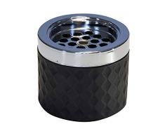 Posacenere a vento APS, posacenere in metallo cromato, vetro satinato, con chiusura a baionetta, Ø 9,5 cm, altezza 8 cm, nero