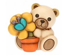 THUN, Soprammobile Teddy Primavera 2023 con Vasetto di Fiori in Ceramica Decorata a Mano, Versione Piccola, Linea Fiori e Fantasia, 9.9x6.6x8.8 cm h