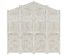 vidaXL Divisorio con 4 Pannelli Separè Speratore Paravento Richiudibile Mobili Arredamento Bianco 160x165 cm Legno Massello di Mango