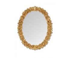MO.WA Specchio da parete ovale classico barocco legno cm. 74x94 finitura foglia oro. Da appendere al muro in verticale - orizzontale. Made in Italy