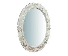 Biscottini Specchio,Specchiera Ovale da Parete, da Appendere al Muro Orizzontale Verticale, Shabby Chic, Trucco, Bagno, Cornice Finitura Colore Bianco Anticato, L66xPR4,5xH88 cm. Stile Shabby Chic.