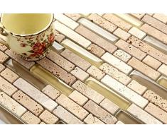 Piastrelle in vetro e pietra naturale (mosaico), Beige opaco, effetto mattoni MT0001