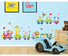 ufengke® Treno del Fumetto con Simpatici Animali Adesivi Murali, Camera dei Bambini Vivai Adesivi da Parete Removibili/Stickers Murali/Decorazione Murale
