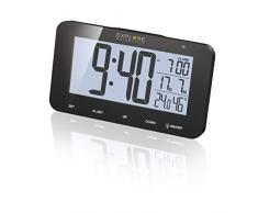 Explore Scientific RDC1004 Orologio radiocontrollato da tavolo con display retroilluminato a LED Bianco, Allarme & Snooze, Nero