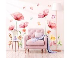 DECOWALL SG-2206 Fiori Adesivi Murali Papaveri Fiore Farfalle Mural per Camera Parete Letto soggiorno Casa Ufficio Cucina Decorazione