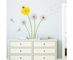 DECOWALL SG-2102 Dente di Leone Adesivi da Parete Tarassaco Fiori decorazione farfalle Muro Stickers Murali Soggiorno Camera Letto per Bambini Murale