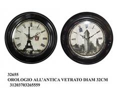Idea casa: Orologio da muro parete vintage stile antico con vetro figura vecchie stampe cartoline monumenti; diametro cm32