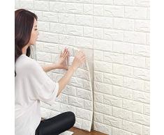 LeapBeast 10PCS 3D Carta da Parati Mattoni,pannelli decorativi 3d per parete,Autoadesiva Wallpaper Brick, Impermeabile Spessore Wallpaper per Cucina Ufficio TV Sfondo (Bianco)