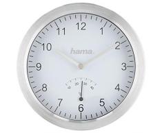 Hama - Orologio da bagno con ventose e termometro (orologio al quarzo, resistente agli schizzi, montaggio senza fori, diametro 17 cm, in alluminio), colore: Argento