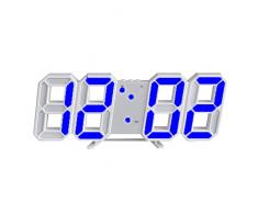 kieyeeno Orologio da parete digitale LED 3D, dimmerabile, luce notturna con USB ricaricabile, 12/24 ore temperatura data visualizzazione tempo memoria funzione Snooze blu
