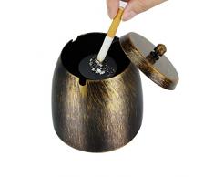 MXTIMWAN Posacenere da Esterno, Acciaio Inox Antivento Posacenere con Coperchio Fondo Antiscivolo per Balcone Giardino Bar Casa e Ufficio