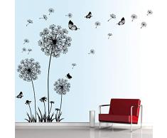 decalmile Dente di Leone Adesivi Murali Danza nel Vento Fiori Adesivi da Parete Camera da Letto Soggiorno Removibili Decorazione (Nero)