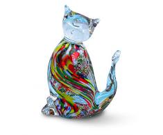Gocce di Murano statuina Animale in Vetro di Murano Lavorazione Artigianale Vetro soffiato con riflessi Interni Idea Regalo fermacarte soprammobile bomboniera Made in Italy (Gatto Multicolore)