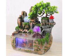 Fontana da interni in pietra con effetto nebulizzatore e illuminazione a LED, pesce dorato, cascata in resina, decorazione Zen, per meditazione, paesaggio acquatico roccioso 3D