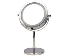 Axxentia Bad 282805 Specchio doppio con ingranditore 3x, illuminato, cromato, rotondo, LED, diametro 15 cm