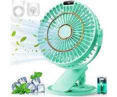 Multper Ventilatore da Tavolo Ricaricabile, Mini Ventilatore USB con LCD, 5 Velocità 720° Rotante Silenziosa Ventilatore Portatile, Ventilatore Clip per Ufficio/Casa/Passeggino con 1.2M Cavo - Verde