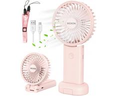 BICKON Ventilatore Portatile, Mini Ventilatore USB Ricaricabile, 3 Velocità per Max 18ore Ventilatore da Tavolo Pieghevole, Ventilatore Silenzioso e Potente con Porta Telefono per Scrivania, Estivo