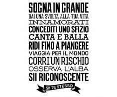 ADESIVI MURALI PER LA CASA WALL STICKERS SOGNA IN GRANDE STICKER FRASE AFORISMA ADESIVO MURALE (Cm 30X60, Nero)