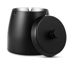 Posacenere da Esterno, Acciaio Inox Antivento Posacenere con Coperchio, Metallo Ashtray Posacenere da Tavolo per Balcone Casa Giardino Bar Ristoranti Hotel - Nero