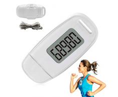 mizikuu Mini 3D Pedometro, Semplice Passeggiata Pedometro Contapassi Digitale per Uomo Donna Bambini Anziani con Clip e Cordino (bianco)