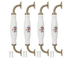 HERCHR Set di 4 Maniglie per Armadietti,Maniglie Vintage in Ceramica per Armadietti e Cassetti,Maniglie Vintage per Porte da Cucina Centro con Fori da 160 mm Maniglie per Cassetti Fiori Armadi