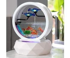 LOERO 3-Tier Desktop Fontana Elettrica-17,7 * 13.8 inch Indoor Portatile Acqua Tavolo Decor Semicerchio Pesce Serbatoio con LED Colorati