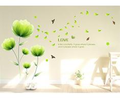 ufengke® Bella Verde Fiori Adesivi Murali,Camera da Letto Soggiorno Adesivi da Parete Removibili Stickers Murali Decorazione Murale