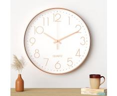 Uootach Orologio da Parete, 30 cm (12 pollici) Movimento al quarzo, design minimalista moderno nero, orologio da parete silenzioso per soggiorno, cucina, ufficio, camera da letto(Oro rosa)