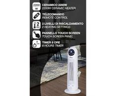 Ardes AR4P14W Yuki Termoventilatore Ceramico PTC a Torre Oscillante, 2 Potenze con Telecomando, Display Digitale, Maniglia e Timer 8 H, 2200 W, Bianco