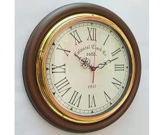 Zomitiya Orologio da parete in legno Anello in ottone 16 stile antico