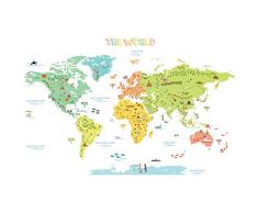 DECOWALL DLT-1616N Carte du monde Colorée Autocollants Muraux Mural Stickers Chambre Enfants Bébé Garderie Salon (Extra Grande) (Ver anglais)