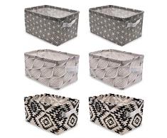 Owelth 6 Pezzi Cestini Portaoggetti Piccoli in Tessuto Lino, Impermeabile Scatola di Immagazzinaggio con Maniglie, Pieghevole Cestino Bagno Portaoggetti per Giocattoli, Cosmetico, 28 * 19 * 15cm