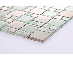 1qm in acciaio inossidabile e vetro mosaico piastrelle opaca argento con pietre in due misure spazzolato e Asia tavoli struttura (MT0048 m2 de)