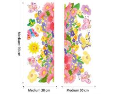 R00200 Adesivo murale per bambini Wall Art "n.2 pezzi Giardino con farfalle 01" - Misure 2 pz 30x90 cm - Decorazione parete, adesivi per muro, carta da parati