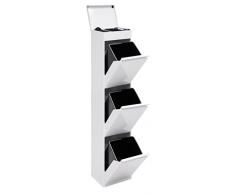 ARREGUI Top CR321-B Pattumiera per raccolta differenziata con ripiano superiore multiuso, 3 secchi, mobile dacciaio per differenziata, 3 x 17L - 51L, bianco