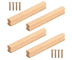 4 Pezzi Maniglie Armadio in Legno, Maniglia per Mobili in Legno con Viti di Montaggio, Moderna Maniglia del Cassetto Pomelli Legno per Armadi Cassetti Mobili, Passo del Foro -128 mm