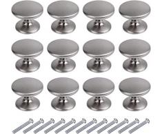 BIGLUFU Pomolo per Mobili Rotondo, Pomelli per Cassetti 27mm Maniglia per Armadietto con Viti per Porte Armadietti Cassetti e Guardaroba Accessori Mobili (12 Pezzi, Argento)
