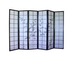 Paravento giapponese in legno nero con disegno in bambù di 6 pannelli