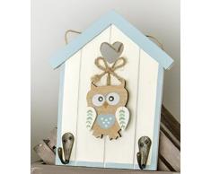 Appendichiavi legno Gufo Gufetto celeste bomboniera battesimo bambino