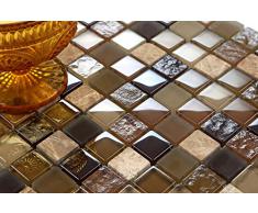 Vetro e pietra naturale mosaico piastrelle opaca in marrone e Beige lucido e opaco MT0050