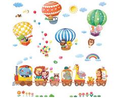 DECOWALL DS-8006P8024 Treno con Animali e Mongolfiere Adesivi da Parete Decorazioni Parete Stickers Murali Soggiorno Asilo Nido Camera da Letto per Bambini (Piccolo)