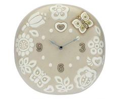 THUN - Orologio Tondo da Parete con Fiori e Farfalle - Living, Orologi - Idea Regalo - Linea Prestige - Ceramica; meccanismo Orologio in plastica - 25x25x5,5 cm